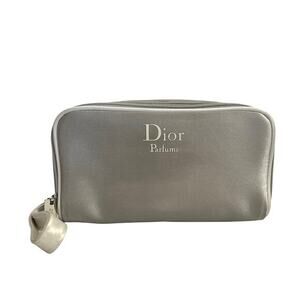 Dior Parfums Silver White Double Zip Toiletry Bag Trousse de Toilette Wristlet